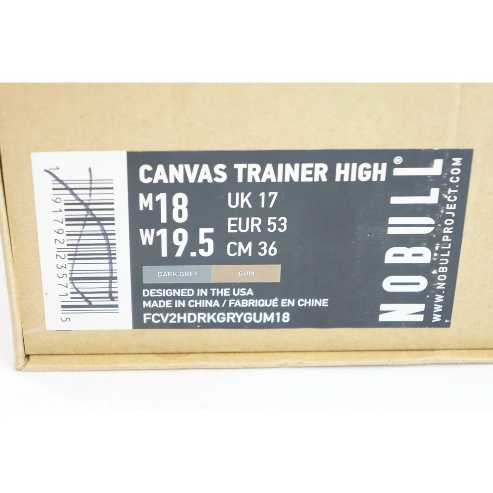 NIB NOBULL Canvas Trainer High Top Dark Grey Gum‎ Sole Sneakers Shoes M18 W19.5